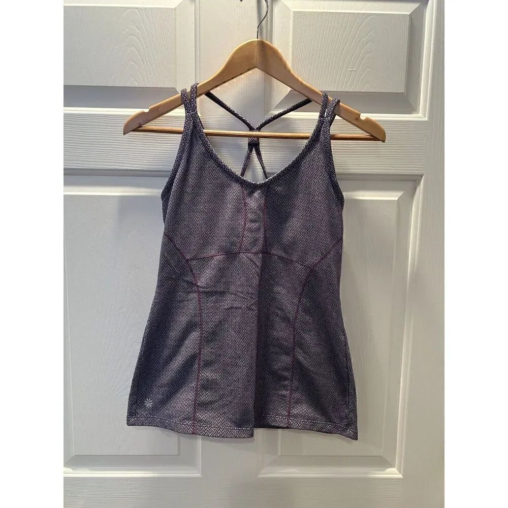 Athleta Womens Empowerment Bra Tank Top 963994 Medium Purple Herringbone Print